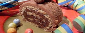 Bûche roulée au Chokénut et à la pâte d’amande (Vegan)